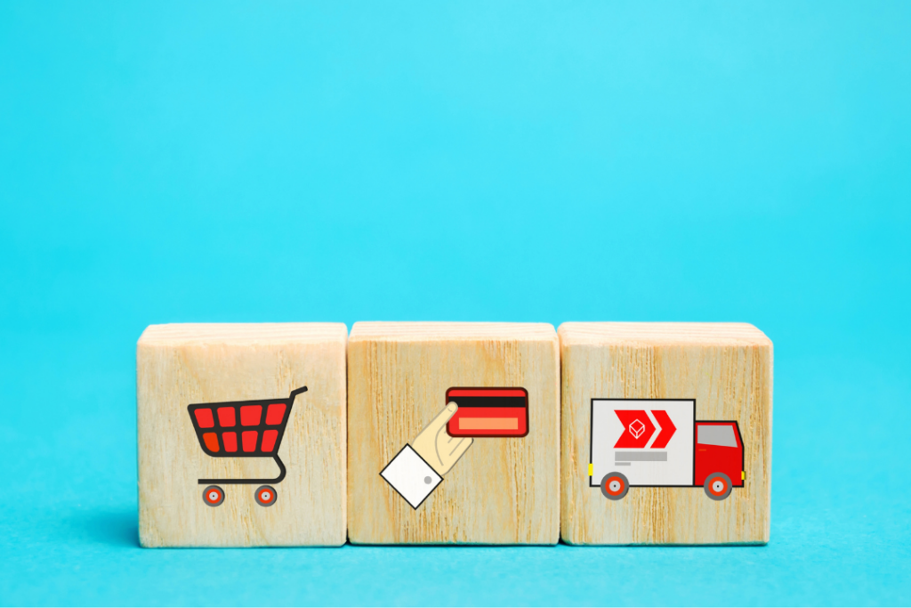 Online Shopping and Delivery on Wooden Blocks